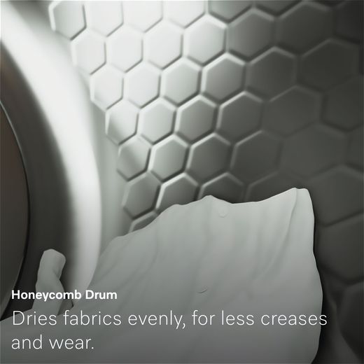 Miele T1 EcoSpeed TSD643 WP Wifi Connected 9Kg Heat Pump Tumble Dryer - White - Annotation - Honeycomb drum shot